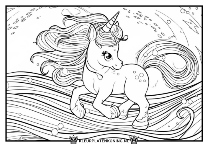 Kleurplaat eenhoorn met regenboog