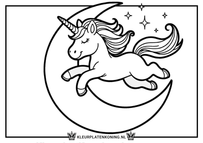 Kleurplaat eenhoorn met de maan