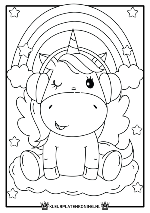 Kleurplaat unicorn regenboog