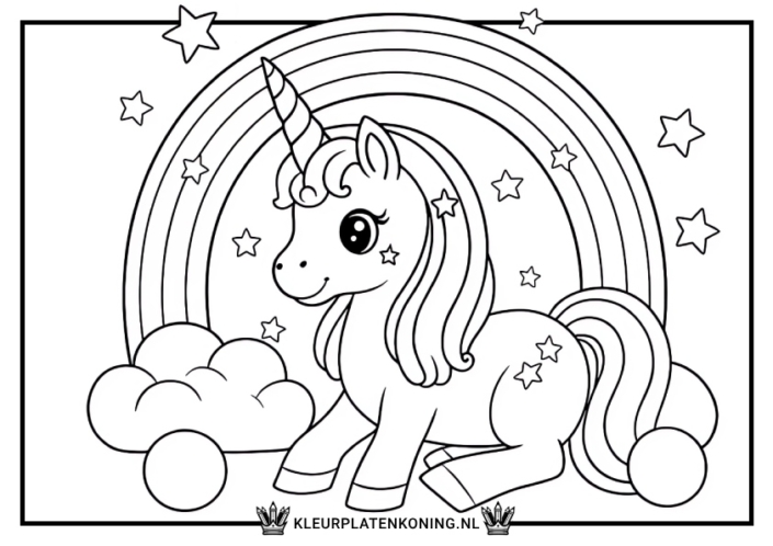 Schattige unicorn met regenboog